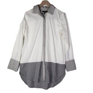 Banana Republic Button Front Tunic M‎ White Poplin Stripe Hem